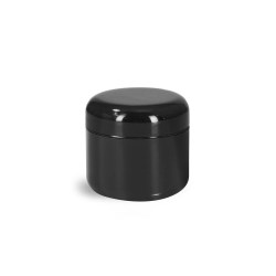 2 oz Plastic Jars, Black Plastic Double Wall Radius Jars w/ Black Lined Dome Caps