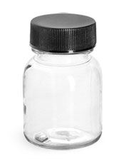 30 cc Clear PET Wide Mouth Round Bottles w/ Black PE Lined Caps