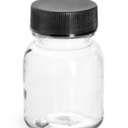 30 cc Clear PET Wide Mouth Round Bottles w/ Black PE Lined Caps