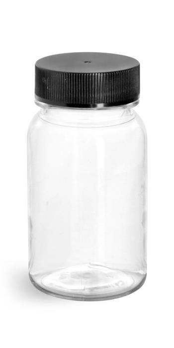 60 cc Clear PET Wide Mouth Round Bottles w/ Black PE Lined Caps