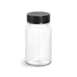 60 cc Clear PET Wide Mouth Round Bottles w/ Black PE Lined Caps