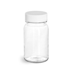 60 cc Clear PET Wide Mouth Round Bottles w/ White PE Lined Caps