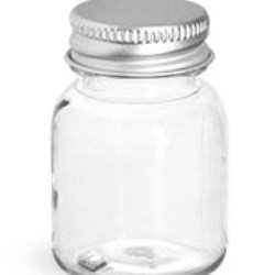 30 cc Clear PET Wide Mouth Round Bottles w/ Silver Aluminum Lined Caps