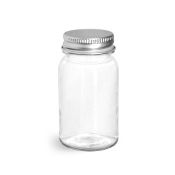 60 cc Clear PET Wide Mouth Round Bottles w/ Silver Aluminum Lined Caps