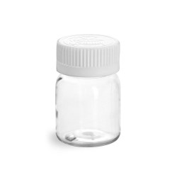 30 cc Plastic Bottles, Clear PET Wide Mouth Rounds w/ White Child Resistant Lined Caps