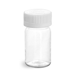 60 cc Plastic Bottles, Clear PET Wide Mouth Rounds w/ White Child Resistant Lined Caps