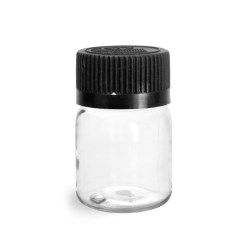 30 cc Plastic Bottles, Clear PET Wide Mouth Rounds w/ Black Child Resistant Lined Caps