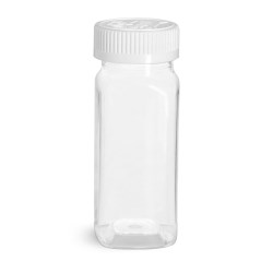 4 oz Clear PET Square Bottles w/ White Child Resistant Caps