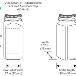 2 oz Clear PET Square Bottles w/ Lined Aluminum Caps