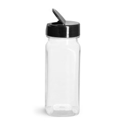 4 oz Clear PET Square Bottle w/ Black Lined Spice Cap