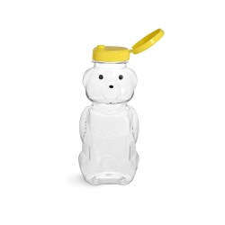 8 oz Clear PET Honey Bear Bottles w/ Yellow Snap-Top Caps