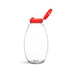 12 oz Plastic Bottles, Clear PET Inverted Ovals w/ Lined Red Snap Top Caps