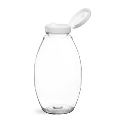 12 oz Plastic Bottles, Clear PET Inverted Ovals w/ White Lined Snap Top Caps