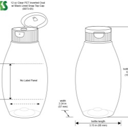 12 oz Plastic Bottles, Clear PET Inverted Ovals w/ Black Lined Snap Top Caps