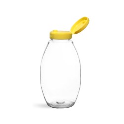 12 oz Plastic Bottles, Clear PET Inverted Ovals w/ Yellow Lined Snap Top Caps