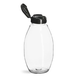 12 oz Plastic Bottles, Clear PET Inverted Oval w/ Black Polypro Induction Lined Snap Top Caps