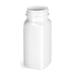 4 oz White PET Square Bottles, (Bulk) Caps Not Included