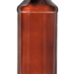 16 oz Amber PET Modern Round Bottles w/ White Ribbed Induction Lined Caps