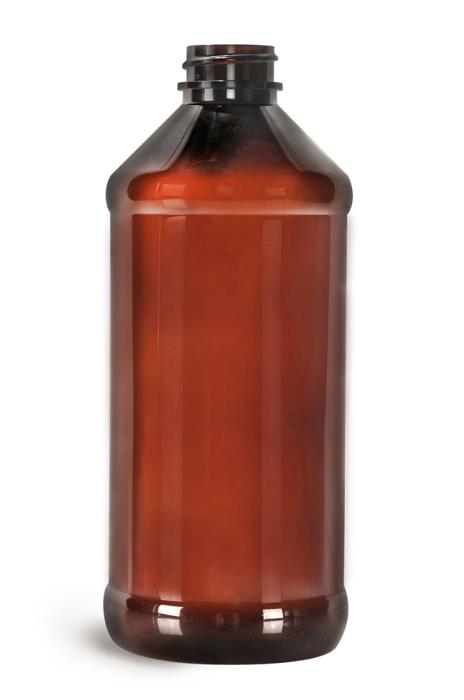 16 oz  Amber PET Modern Round Bottles (Bulk), Caps NOT Included