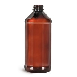 16 oz  Amber PET Modern Round Bottles (Bulk), Caps NOT Included