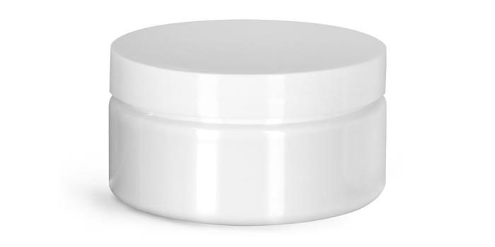 8 oz Plastic Jars, White PET Heavy Wall Jars w/ White Smooth PE Lined Caps