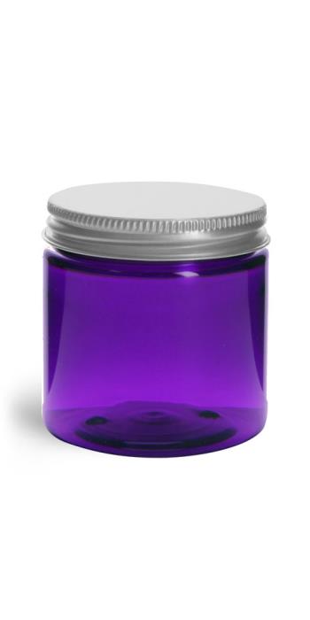 2 oz Plastic Jars, Purple PET Straight Sided Jars w/ Lined Aluminum Caps