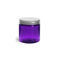 2 oz Plastic Jars, Purple PET Straight Sided Jars w/ Lined Aluminum Caps