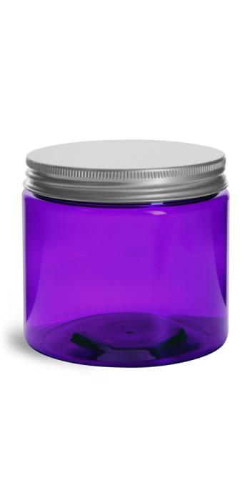 16 oz Plastic Jars, Purple PET Straight Sided Jars w/ Lined Aluminum Caps