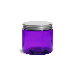 16 oz Plastic Jars, Purple PET Straight Sided Jars w/ Lined Aluminum Caps