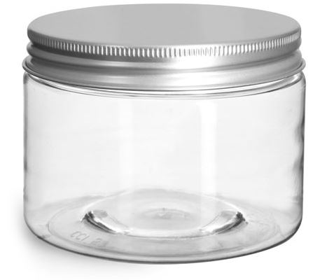 12 oz Clear PET Straight Sided Jars w/ Lined Aluminum Caps