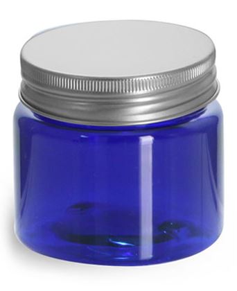 1/2 oz Blue PET Straight Sided Jars w/ Lined Aluminum Caps