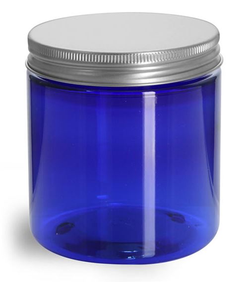 8 oz Blue PET Straight Sided Jars w/ Lined Aluminum Caps