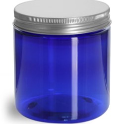 8 oz Blue PET Straight Sided Jars w/ Lined Aluminum Caps