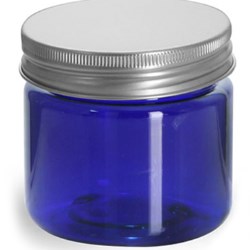 2 oz Blue PET Straight Sided Jars w/ Lined Aluminum Caps