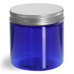 4 oz Blue PET Straight Sided Jars w/ Lined Aluminum Caps