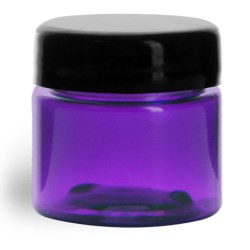 1/2 oz Plastic Jars, Purple PET Straight Sided Jars w/ Black Smooth Lined Dome Caps