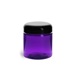 4 oz Plastic Jars, Purple PET Straight Sided Jars w/ Black Smooth Lined Dome Caps