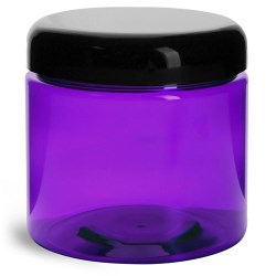 16 oz Plastic Jars, Purple PET Straight Sided Jars w/ Black Smooth Lined Dome Caps