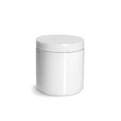 8 oz Plastic Jars, White PET Straight Sided Jars w/ White Smooth PS22 Lined Caps