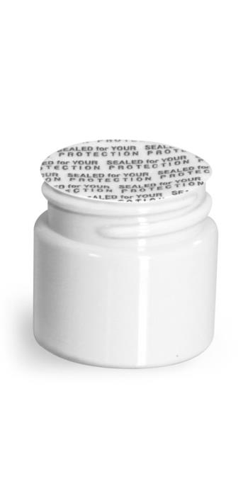 1/2 oz Plastic Jars, White PET Straight Sided Jars w/ White Smooth PS22 Lined Caps