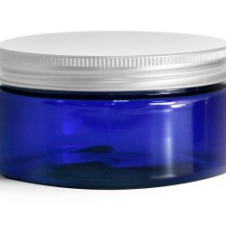 8 oz Blue PET Heavy Wall Jars w/ Aluminum Lined Caps