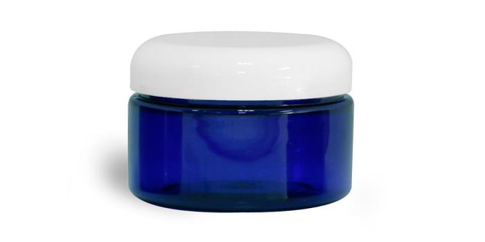 4 oz Blue PET Heavy Wall Jars w/ White Dome Caps