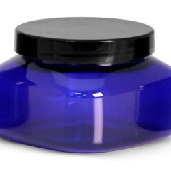 8 oz Blue PET Square Jars w/ Black Smooth Plastic Lined Caps