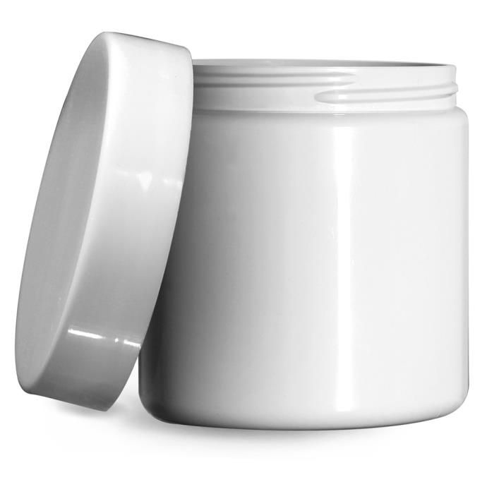 8 oz Plastic Jars, White PET (PCR) Straight Sided Jars w/ Smooth White PE Lined Caps