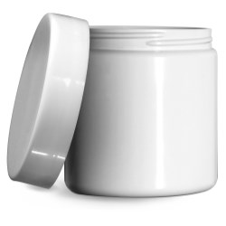 8 oz Plastic Jars, White PET (PCR) Straight Sided Jars w/ Smooth White PE Lined Caps