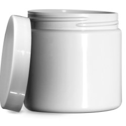 16 oz Plastic Jars, White PET (PCR) Straight Sided Jars w/ Smooth White PE Lined Caps