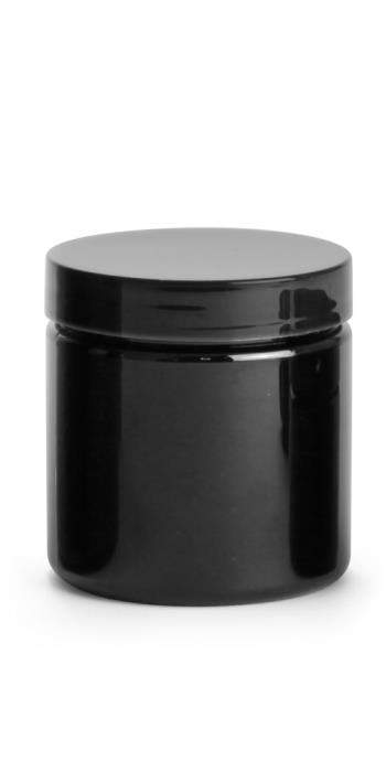 4 oz Black PET Straight Sided PCR Jars w/ Black PS22 Lined Caps