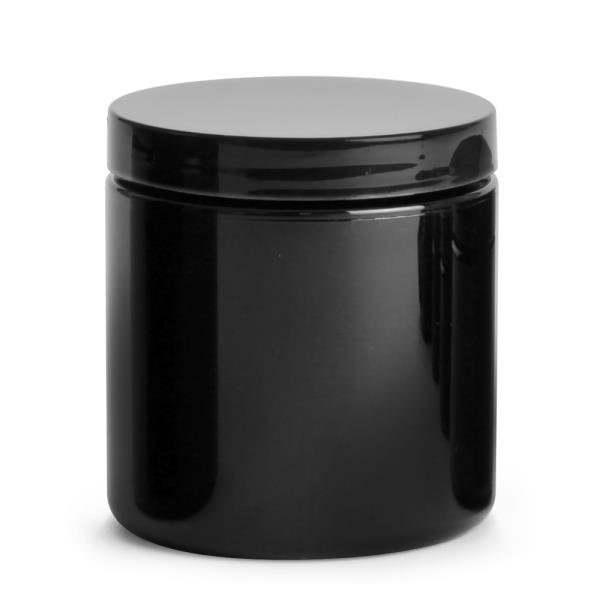 8 oz Black PET PCR Jars w/ Black Smooth PE Lined Caps