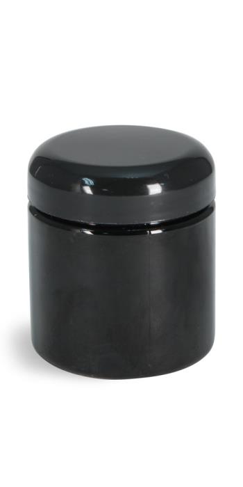 4 oz Plastic Jars, Black PET (PCR) Straight Sided Jars w/ Black Lined Dome Caps