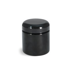 4 oz Plastic Jars, Black PET (PCR) Straight Sided Jars w/ Black Lined Dome Caps